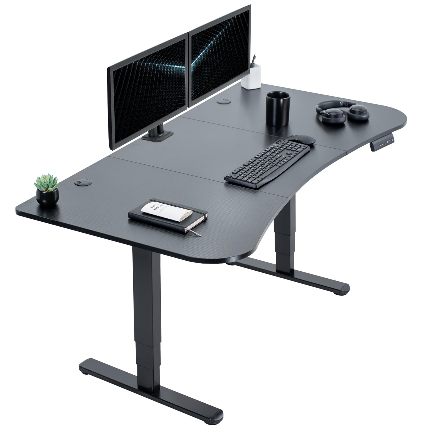 VIVO Electric 63 x 32 in Dual Motor Standing Desk, Memory Height Adjustment, 2B Series, Black Carbon Fiber Top Black Frame, DESK-KIT-2B1R