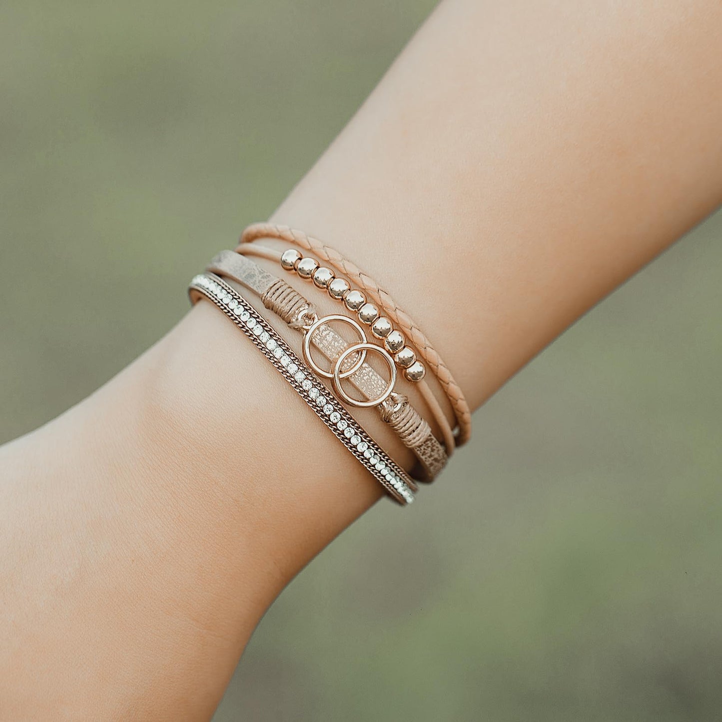 FANCY SHINY Boho Leather Wrap Bracelet Stackable Beaded Infinity Chunky Cuff Bracelets with Magnetic Clasp Western Hippie Outfits Jewelry Gifts for Women(Brown)