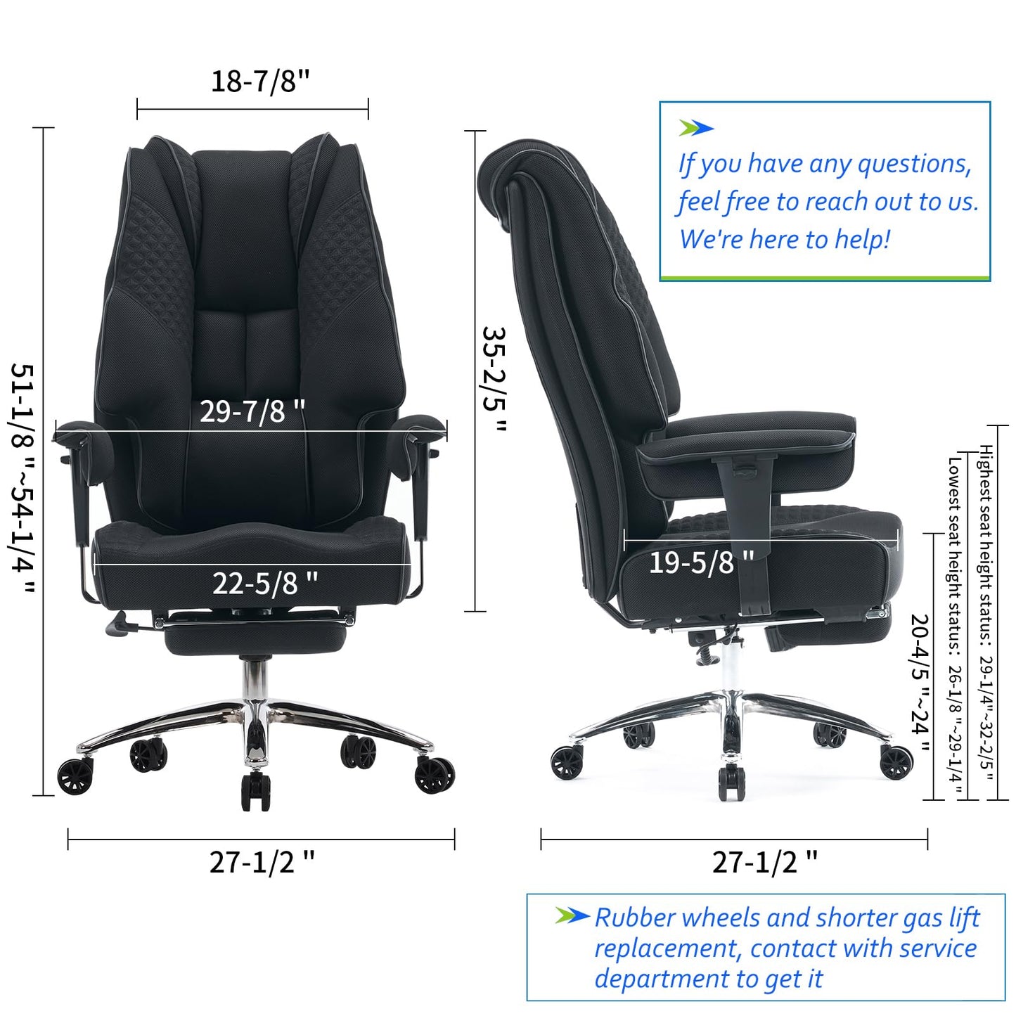 Big and Tall Office Chair 400lbs Wide Seat, Leather High Back Executive Office Chair with Foot Rest, Ergonomic Chairs Lumbar Support for Lower Back Pain Relief (Mesh Black)