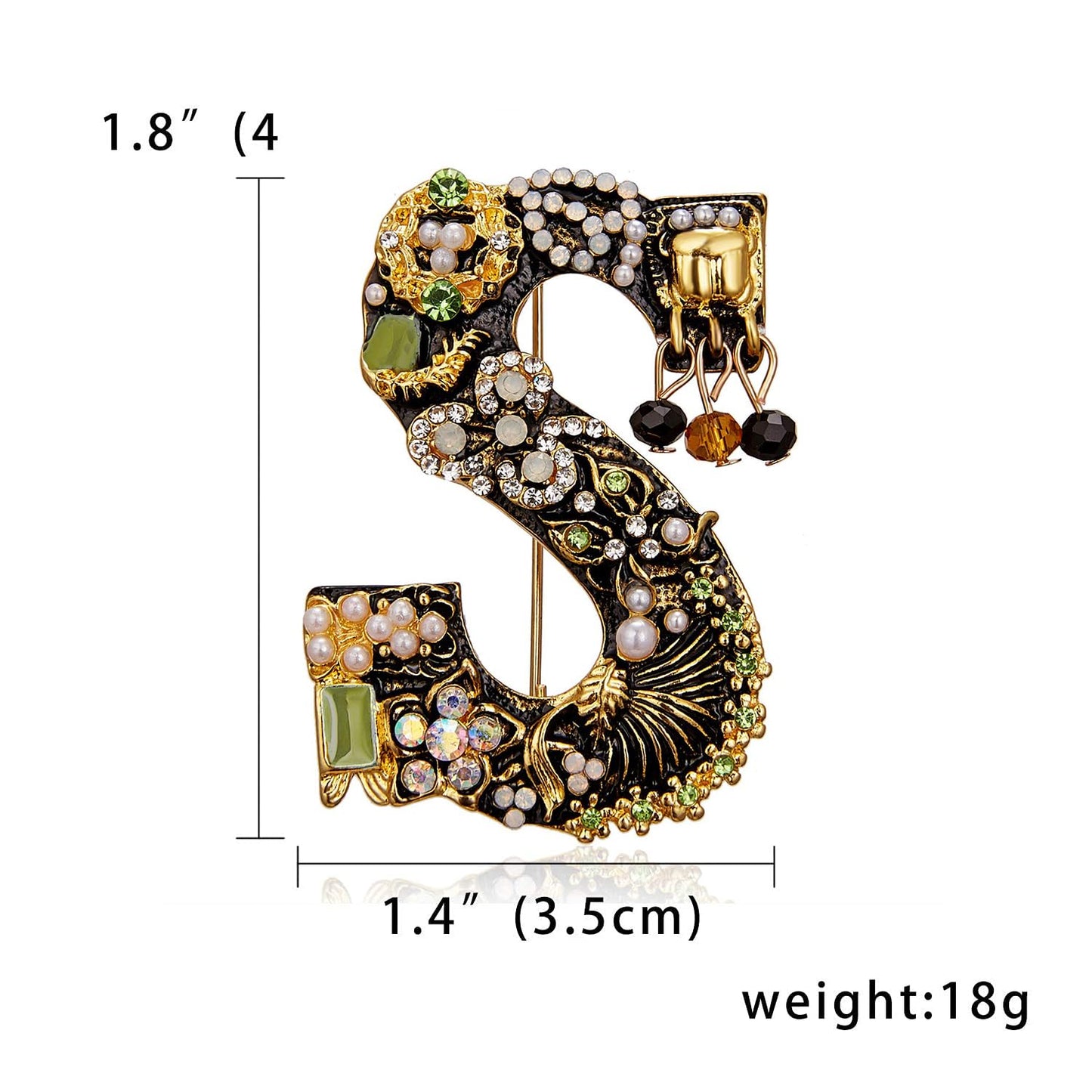 RINHOO Pearl Initial Brooch Pin Crystal A-Z 26 Alphabet Letters Brooch Colorful Enamel Breastpin Pin Jewelry for women Gifts (S)