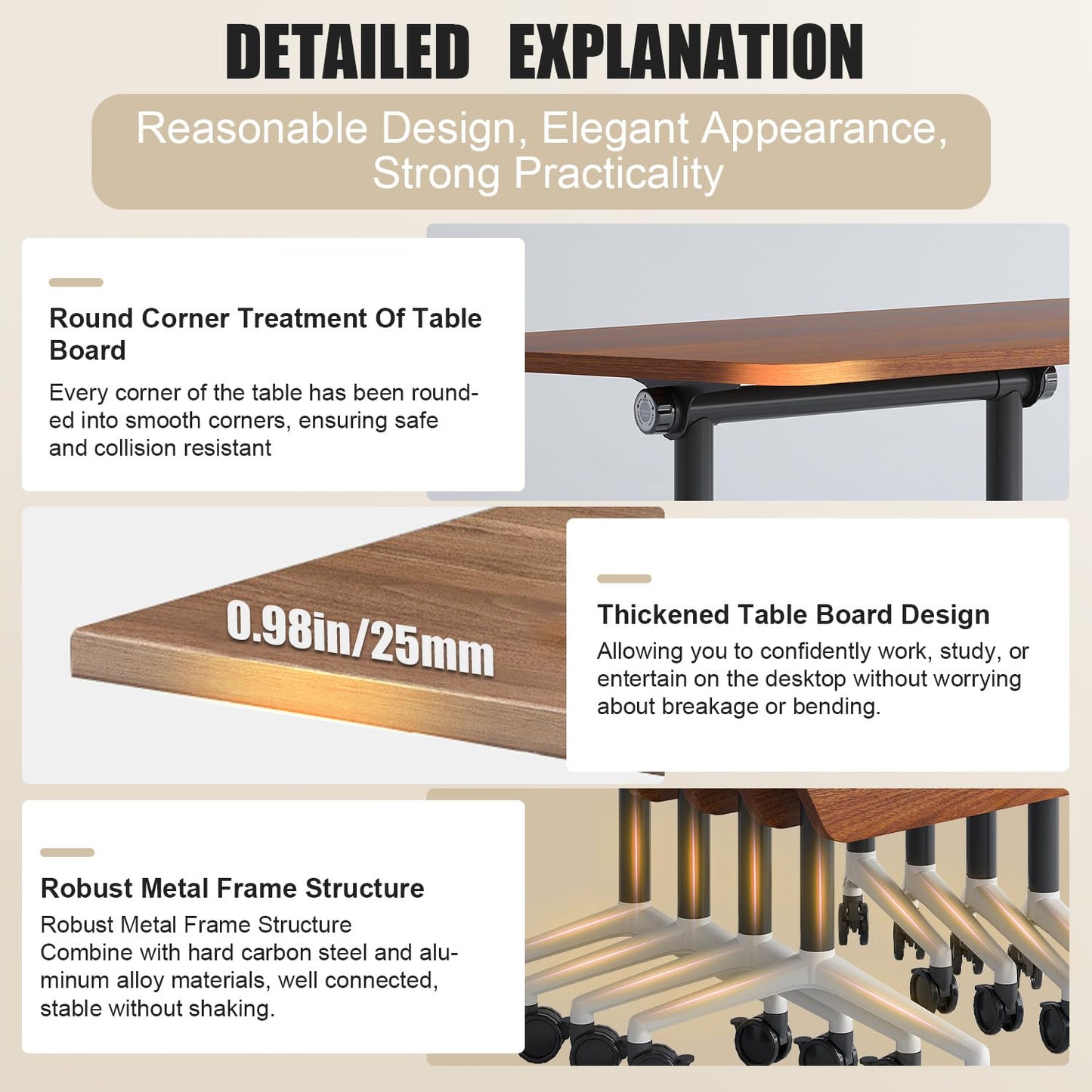 Modern Conference Table,47.2 Inch Meeting Seminar Table,Folding Conference Room Tables with Caster Wheels,Sturdy Mobile Training Table Business Boardroom Tables for 2-10 People,Support 550lbs (6pack)