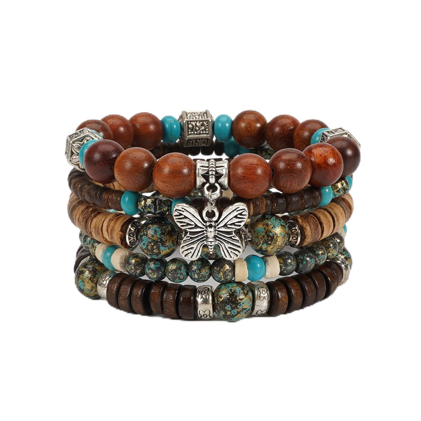 Briutn Boho Wooden Beads Bracelets Punk Gothic Bracelet for Men Women Adjustable Vintage Wood Beaded Bracelet Set