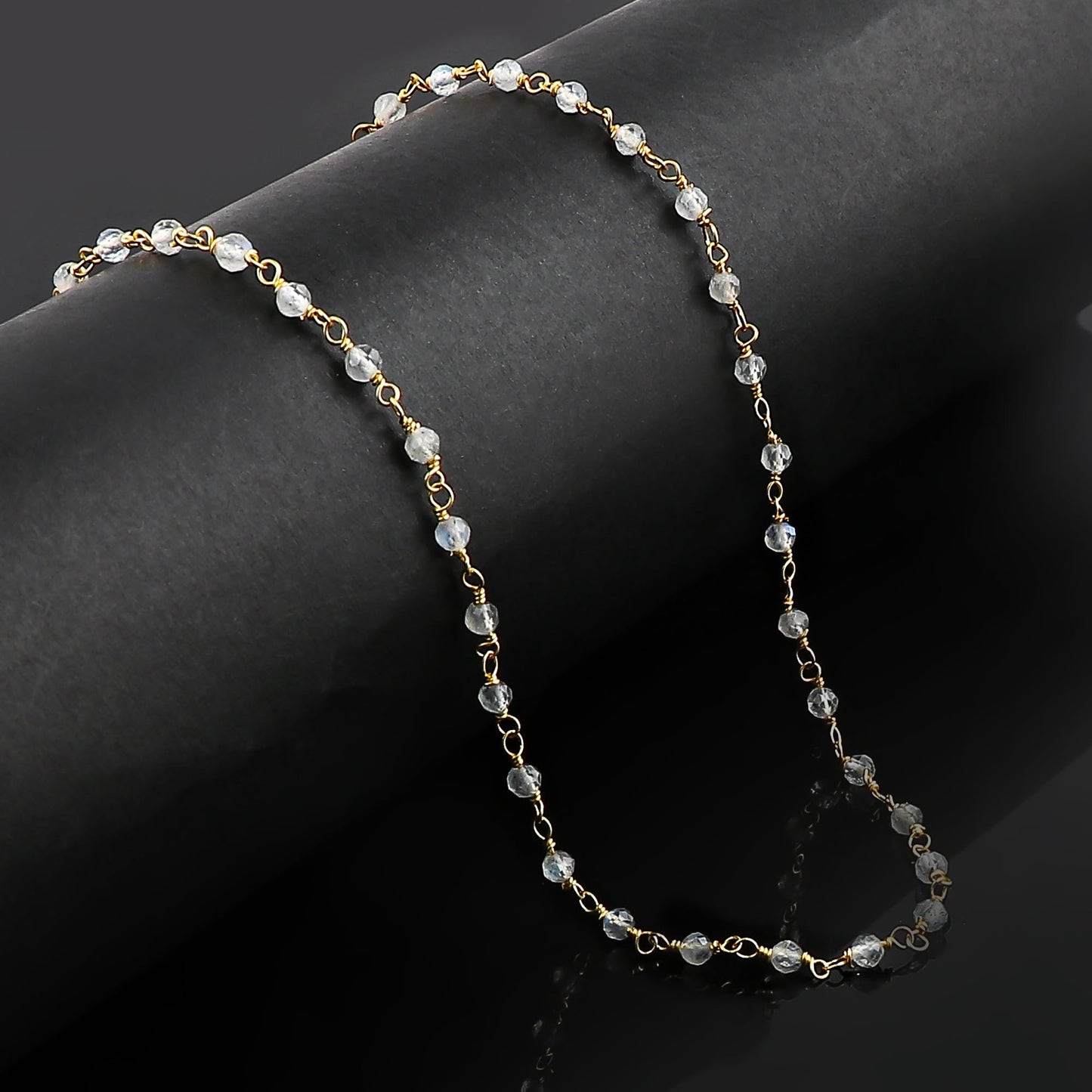 CRYSTALINES (3pcs) Natural Labradorite Gemstone Cluster Jewelry Combo Set, 14K Gold Plated, Crystals Beads Rosary Chain, Handmade Bohemian Jewelry - Bracelets, Necklace, Earrings for Women