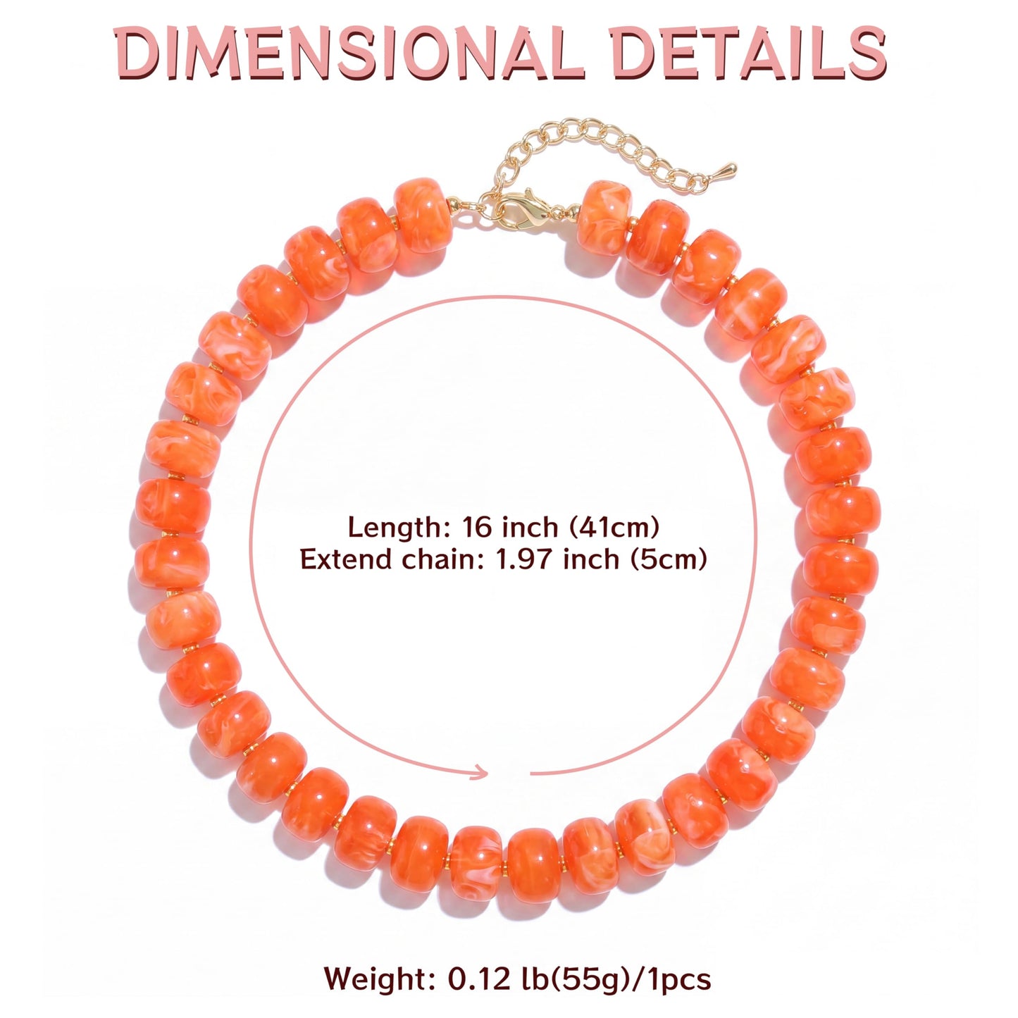 Badu Orange Chunky Beaded Necklace for Women,Acrylic Bead Choker Statement Necklace Cute Trendy Necklaces Jewelry Gifts