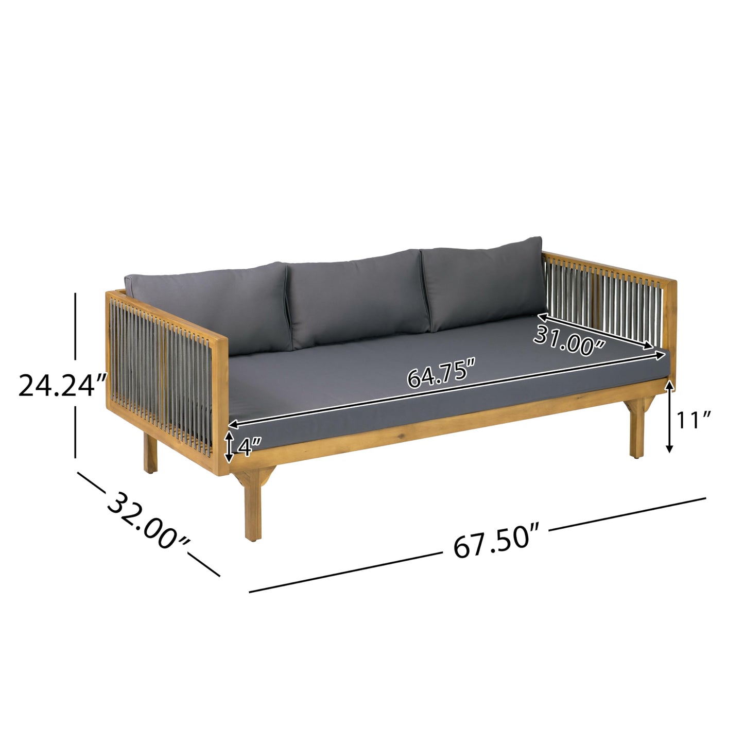 Merax Outdoor Acacia Wood Conversation Set - Patio 3-Seat Loveseat Sofa w/Coushion and Round Coffee Table for Backyard, Lawn, Balcony, Water Repellent, 600 lbs Sofa Capacity, Teak + Gray