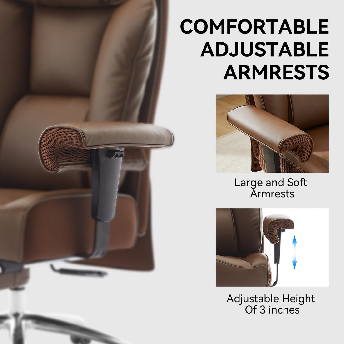 Efomao Big and Tall Office Chair 400lbs - Heavy Duty Executive Desk Chair with Foot Rest & 23" Wide Seat - High Back Ergonomic Leather Computer Chair for Heavy People, Home Office, Brown