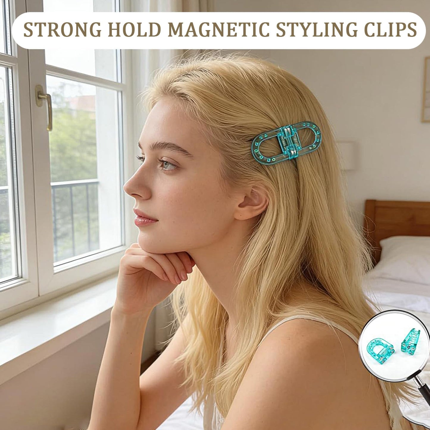 3 Pcs Magnetic Hair Clips, Strong Hold No-Slip Magnetic Hair Styling Clips for Women, No Crease 2-in-1 Design for Easy Everyday Hairstyles, Gentle on All Hair Types