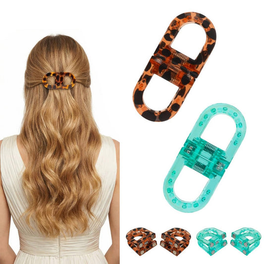 Magnetic Hair Clips for Women, Strong Hold No-Slip Styling Clips, Seamless 2-in-1 Design for All Hair Types, Easy Everyday Hairstyles Accessory, No Crease Professional Sectioning Tool(Blue+Leopard)