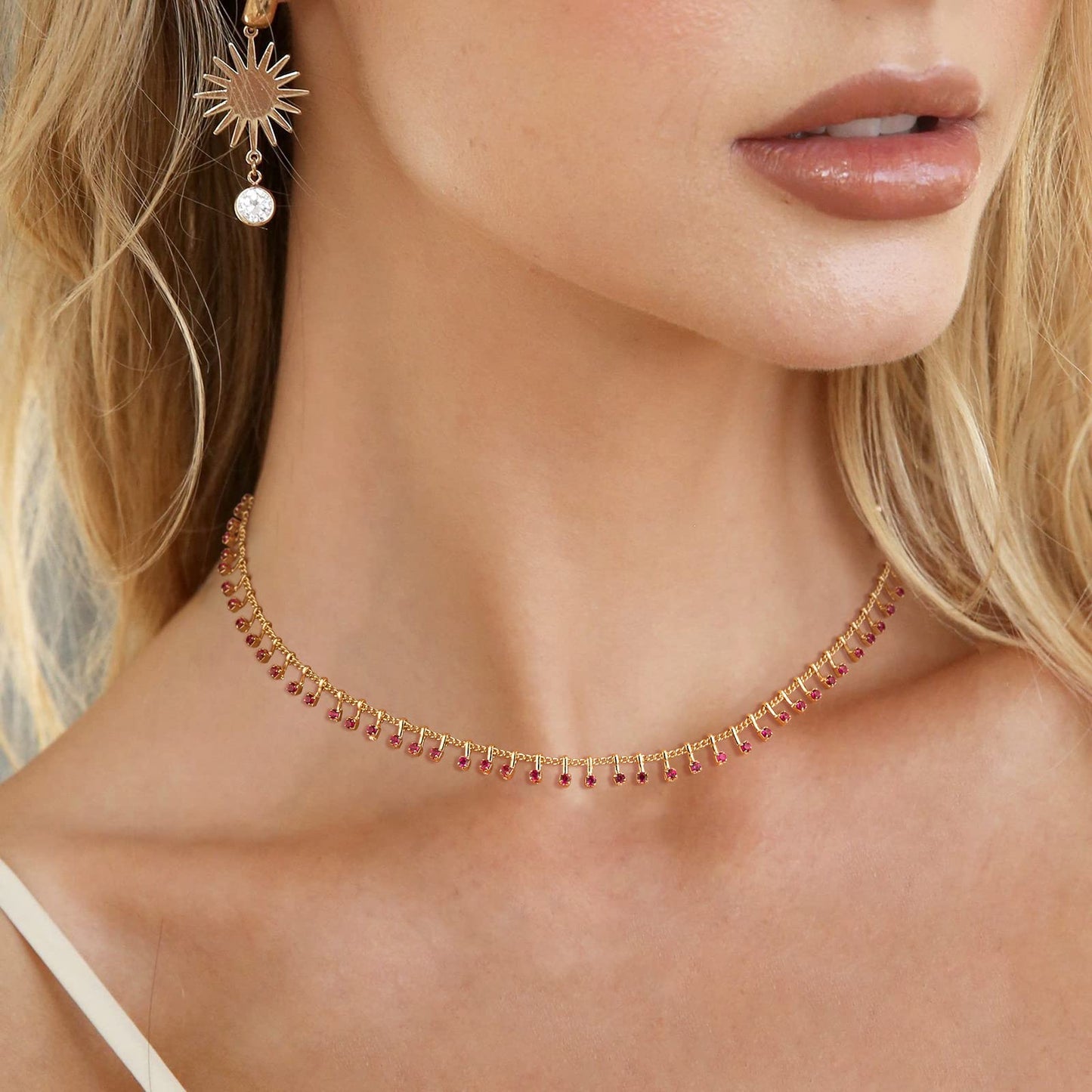 MTMY Beaded Necklace for Women 14K Gold Plated Dainty Colorful Beaded Pearl Choker Necklace Delicate Boho Choker Necklace Jewelry Gift (Rose)
