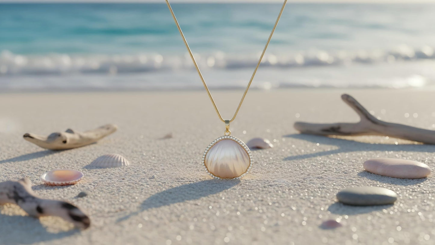 YTDYTD Waterproof Jewelry For Women Gold, Simulation Panorama Seashell Necklace Pendant Summer Beach Teens Mother'sDay Gift (Gold)