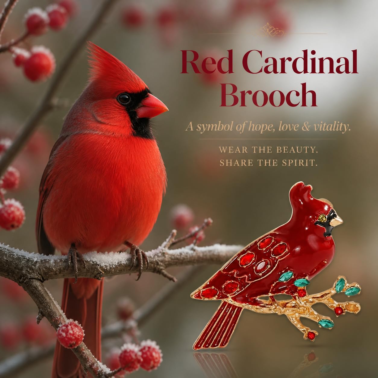 Cardinal Brooch for Women Red Enamel Cardinal Pin Animal Jewelry Birthday Holiday Gift for Girlfriend Wife Mother