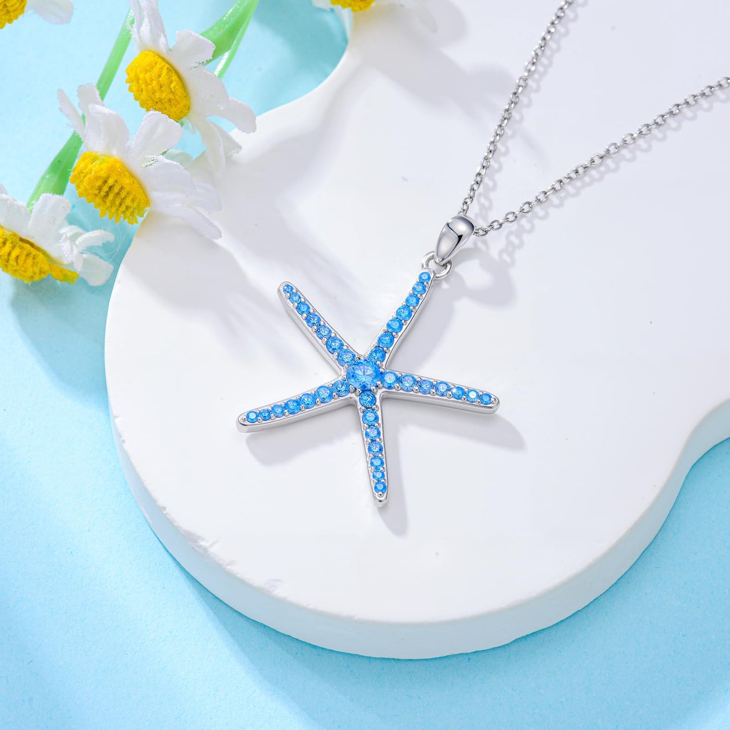 ROMANTICWORK Starfish Necklace 925 Sterling Silver Jewelry Starfish Pendant Gift Birthday Christmas for Women