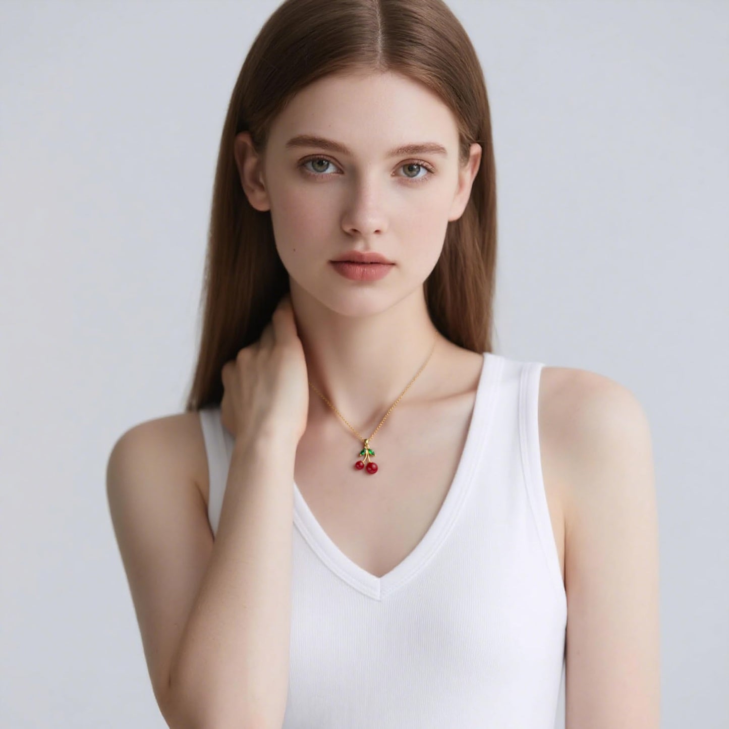 Cherry necklace for Women Trendy Dainty 18k Gold Chain Lucky Summer Fruit necklace red cherry accessories jewelry Pendant Gift Card for Women Mom Grandma (Cherry)