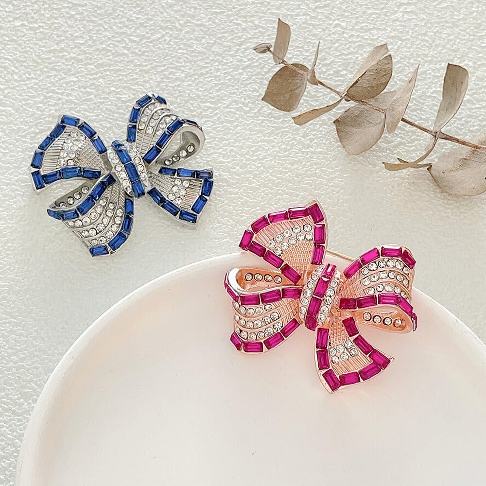 Yaximhozz 2pcs Rhinestone Brooch Pin for Women Rhinestone Bow Collar Brooches Fashion Accessories Pins Lapel Boutonniere Ideas Wedding Christmas Birthday Jewelry Easter Gift (24 blue/rose)