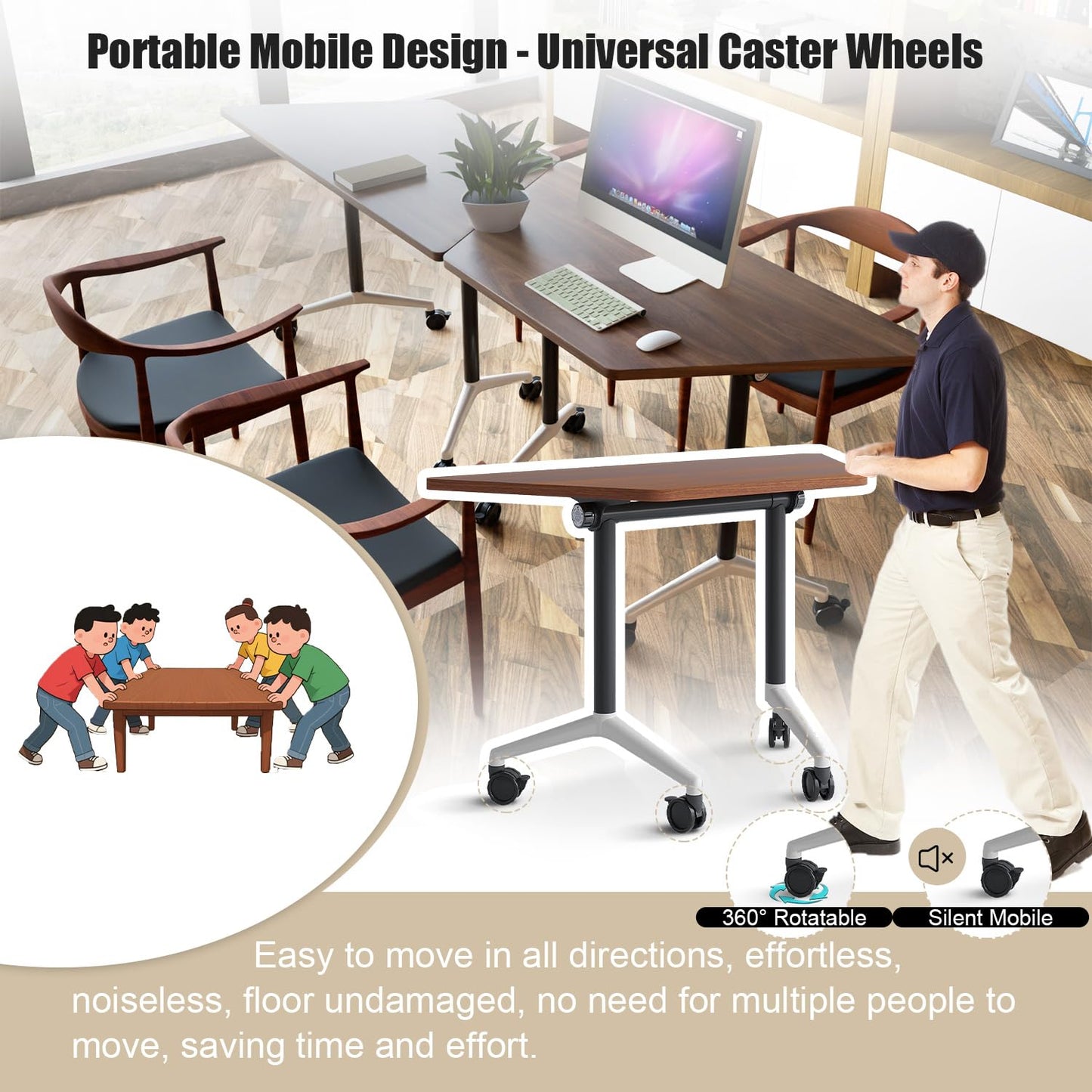 Modern Conference Table,47.2 Inch Meeting Seminar Table,Folding Conference Room Tables with Caster Wheels,Sturdy Mobile Training Table Business Boardroom Tables for 2-10 People,Support 550lbs (6pack)