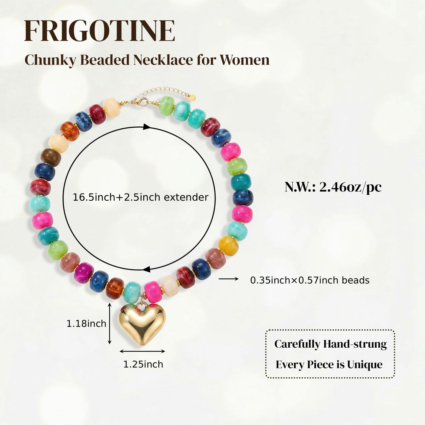 Frigotine Chunky Heart Necklace for Women Colorful Resin Beaded Choker Gold Puffy Heart Statement Trendy Acrylic Jewelry