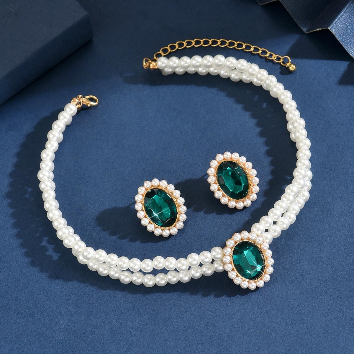 CSIYANJRY99 Pearl Necklace and Earring Set Faux Pearl Jewelry Sets for Women Imitation Beaded Pearl Necklace Bracelet Stud Earrings for Women K