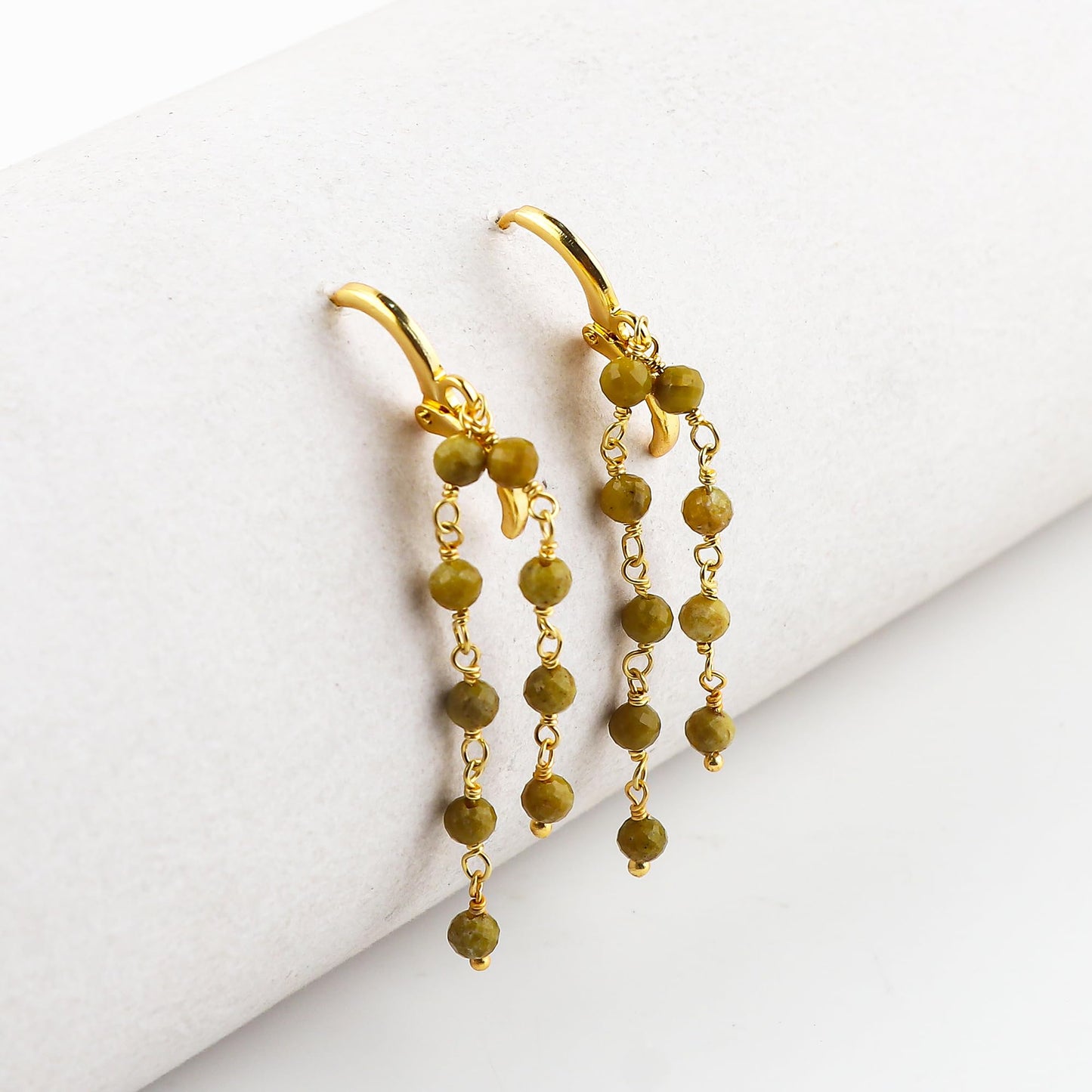 CRYSTALINES (3pcs) Natural Green Opal Gemstone Cluster Jewelry Combo Set, 14K Gold Plated, Crystals Beads Rosary Chain, Handmade Bohemian Jewelry - Bracelets, Necklace, Earrings for Women