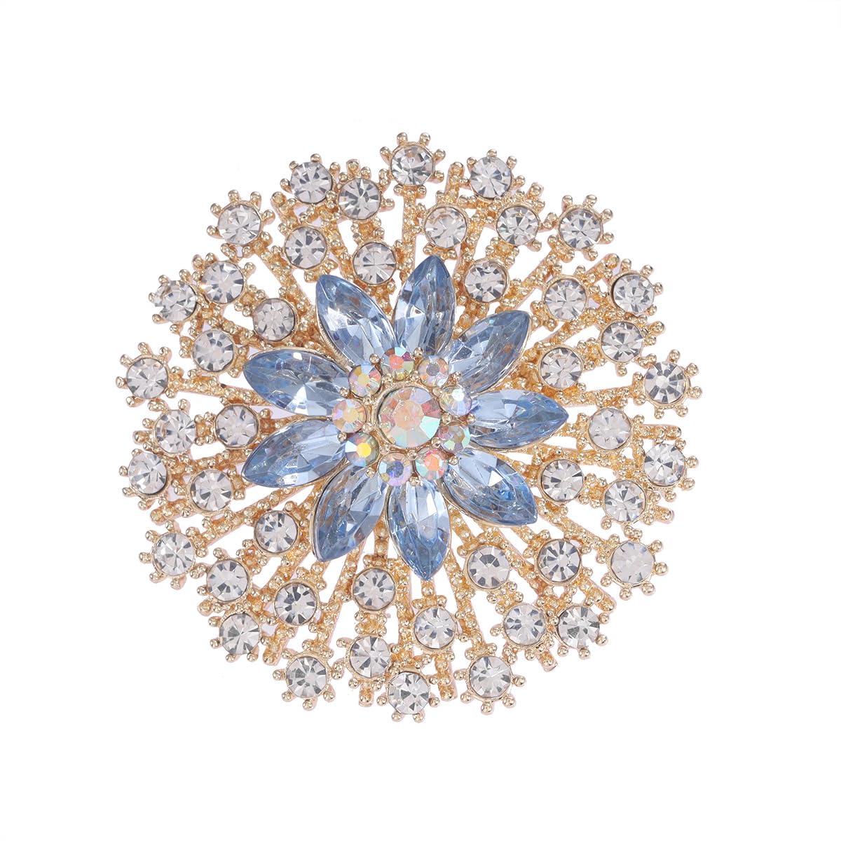 Rhinestone Crystal Flower Brooch Pin Sparkling Large Crystal Sunflower Brooch Vintage Floral Lapel Pins Rhinestone Flower Bouquet Broochs Rose Snowflake Broochs Wedding Bridal Dress Jewelry for Women (Gold)