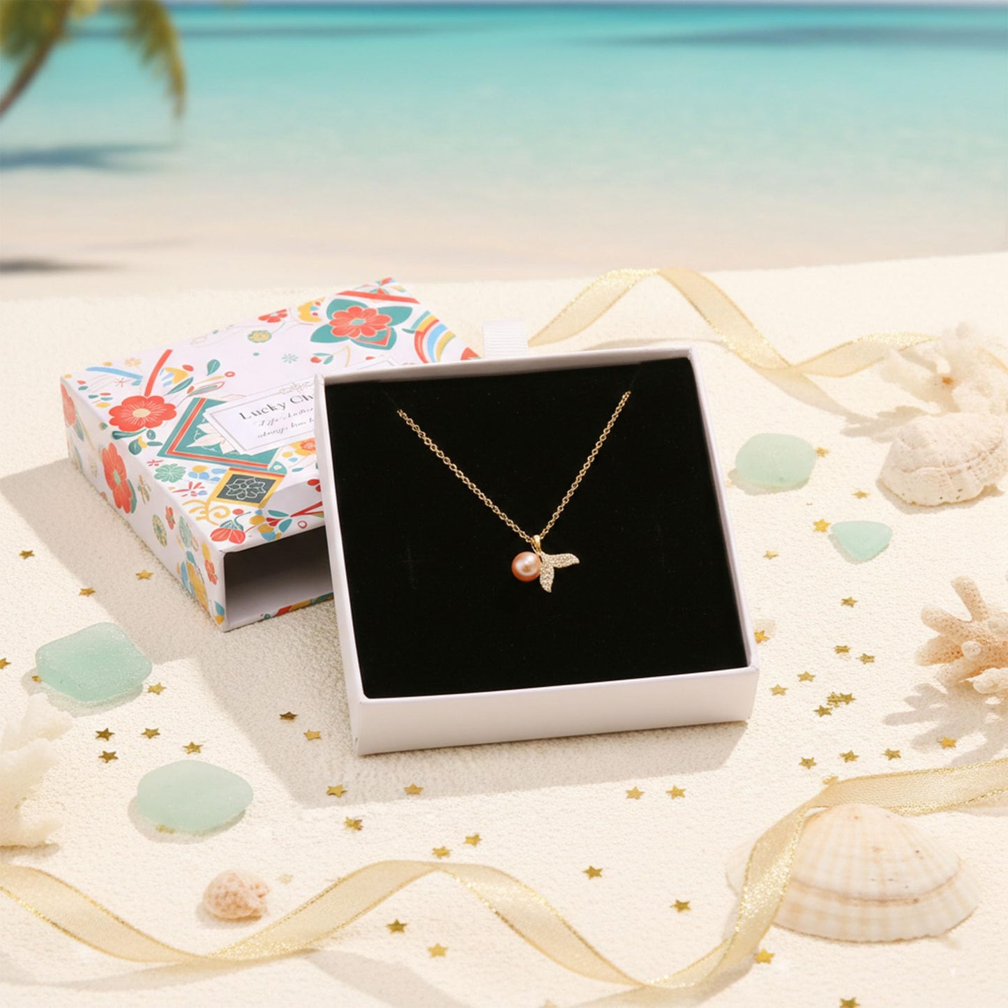GLUBU Fish Necklace for Women Natural Pearl Necklace Mermaids Summer Beach Necklaces for Women Sea Jewelry Elegant Pearl Choker Necklaces for Women Summer Necklace Gift