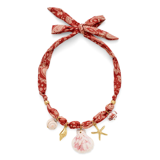 CLASSYZINT Pink Scarf Necklace with Shell Pendant Starfish Pendant Fish Charm Layered Necklace Boho Beach Jewelry Coastal Necklace for Women
