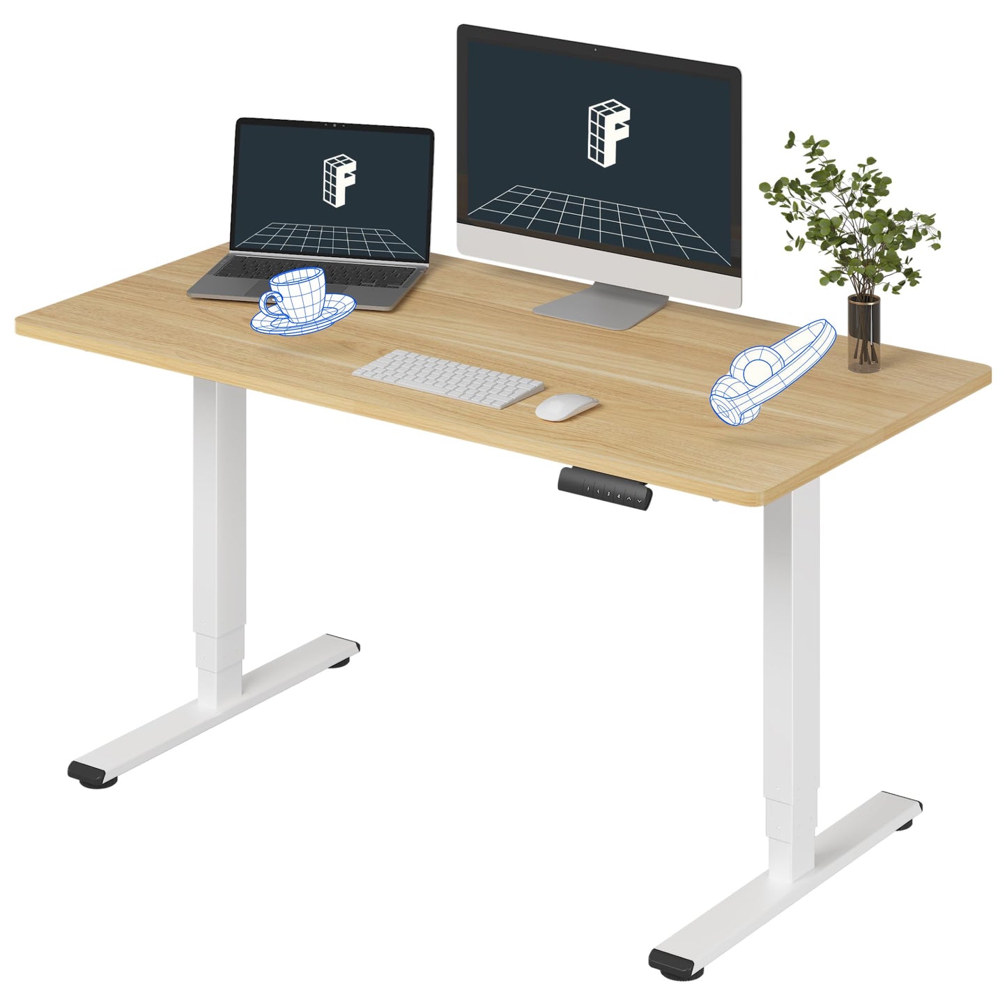 FLEXISPOT E6 3-Stage Dual Motor Electric Standing Desk 55 x 28 Sit Stand Up Desk, Holds 220 lbs, Adjustable Height w/Memory Presets, One-Piece Maple Desktop & White Frame, Ships in 2 Boxes
