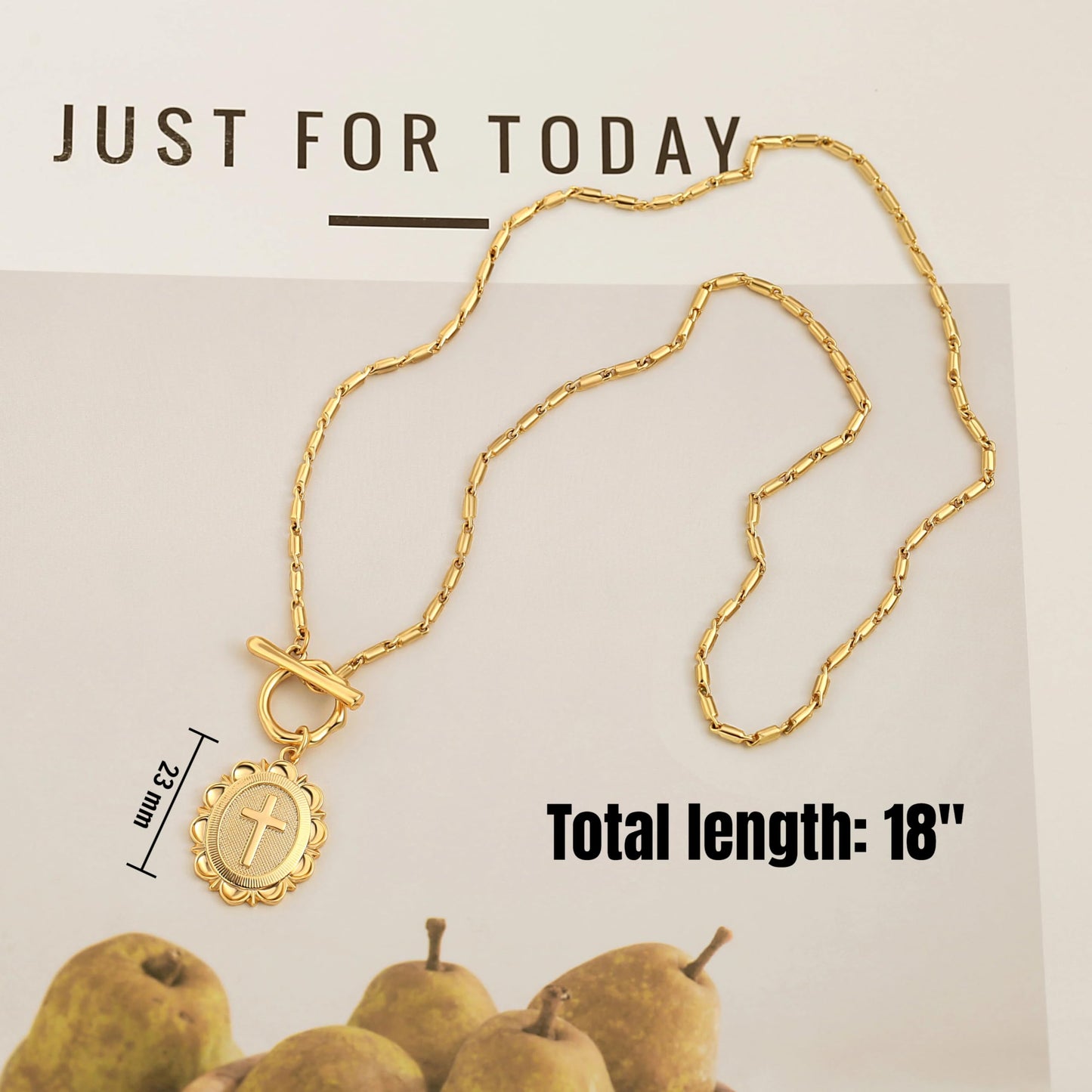 PEARLADA Dainty Cross Necklace for Women, Statement 18k Gold Plated Toggle Necklace, Vintage Christian Jewelry