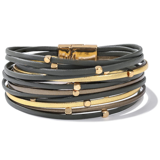 FANCY SHINY Beaded Leather Wrap Bracelets Cute Boho Stackable Bangle Cuff with Magnetic Clasp Layered Trendy Jewelry for Women(Green)