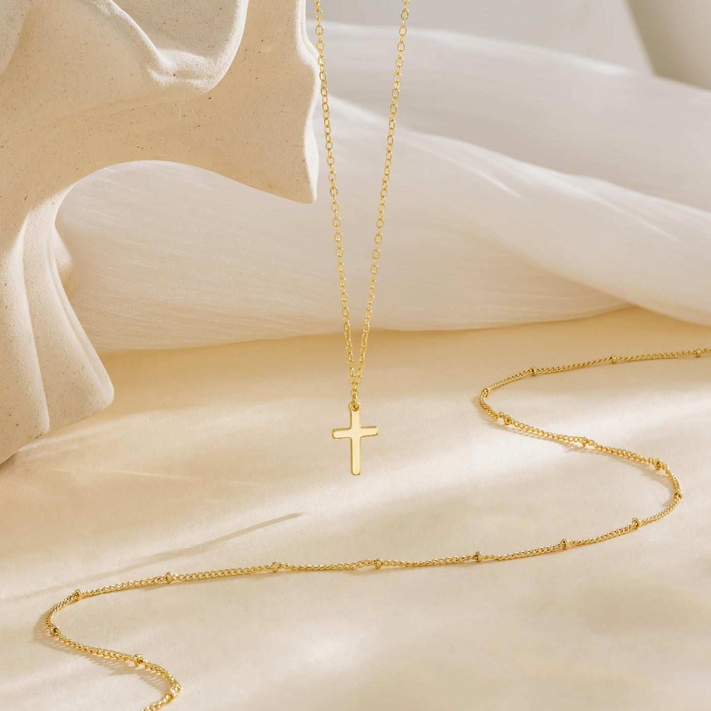 HABIKIP 14K Gold Plated Waist Beads Chain for Women, Dainty Layered Gold Plated Belly Cross Pendant Chain Belt Bikini Beach Waist Chain Adjustable Waterproof Body Chain Jewelry Accessories for Women