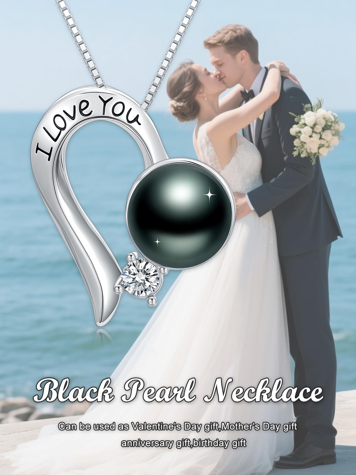 KANNSOAR Tahitian Black Pearl Necklace, 18K Gold Plated, I Love You Heart Pendant 9MM Pearl Jewelry Anniversary Wedding Valentines Day Christmas Mothers Day Gift for Women Girlfriend Wife Mom