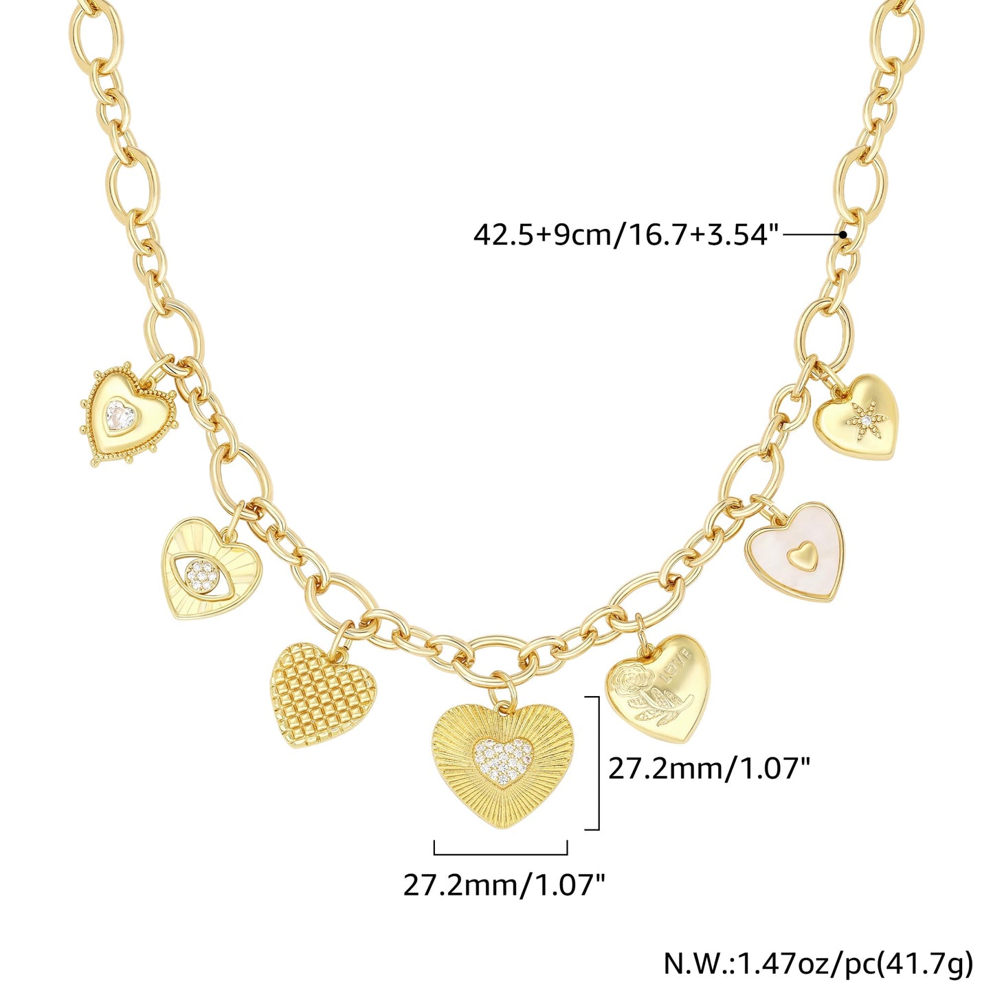BONJOULRY Gold Heart Necklaces For Women With Different Charms Gold Charm Sun Heart Evil Eyes Necklace Coin Charms Fashion Jewelry Gift