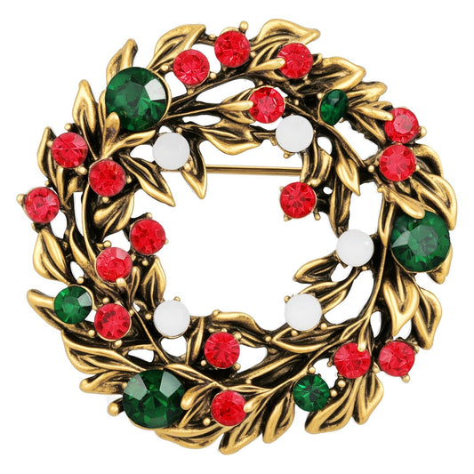 Emibele Christmas Brooch for Women, Christmas Brooch Pins with Sparkling Rhinestone for Xmas Holiday Party Celebration, Exquisite Wreath Pin Vintage Holiday Acessories Jewelry Gift for Women