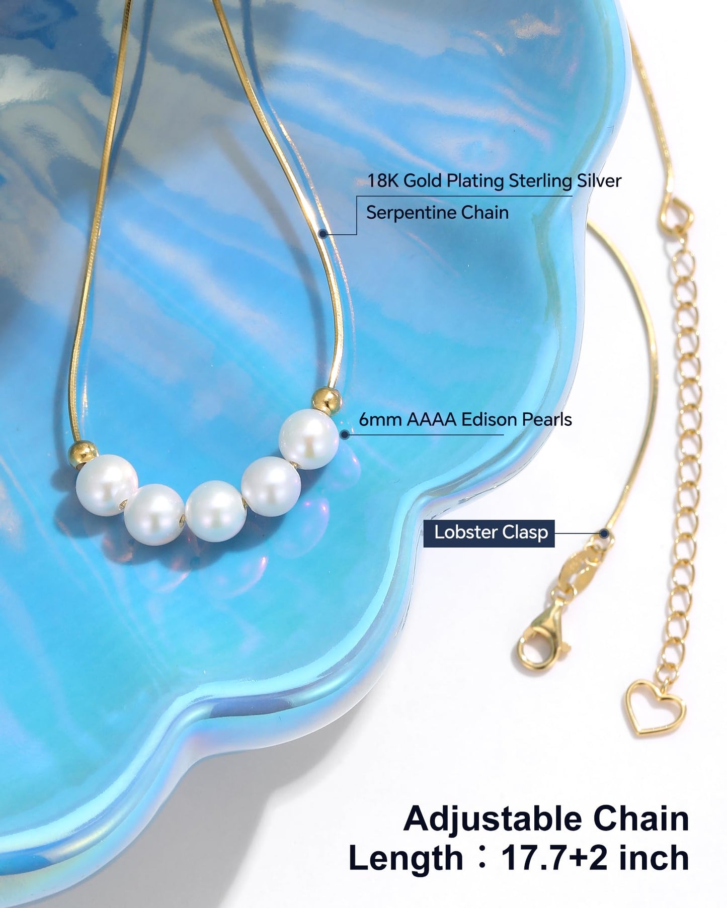 N9NEMUSES Edison Pearl Necklace for Women, 6mm AAAA+ Real Freshwater Cultured Pearl Necklace in 925 Sterling Silver, Anniversary Birthday Mother's Day Jewelry Gifts for Women Wife Mom Girlfriend Her