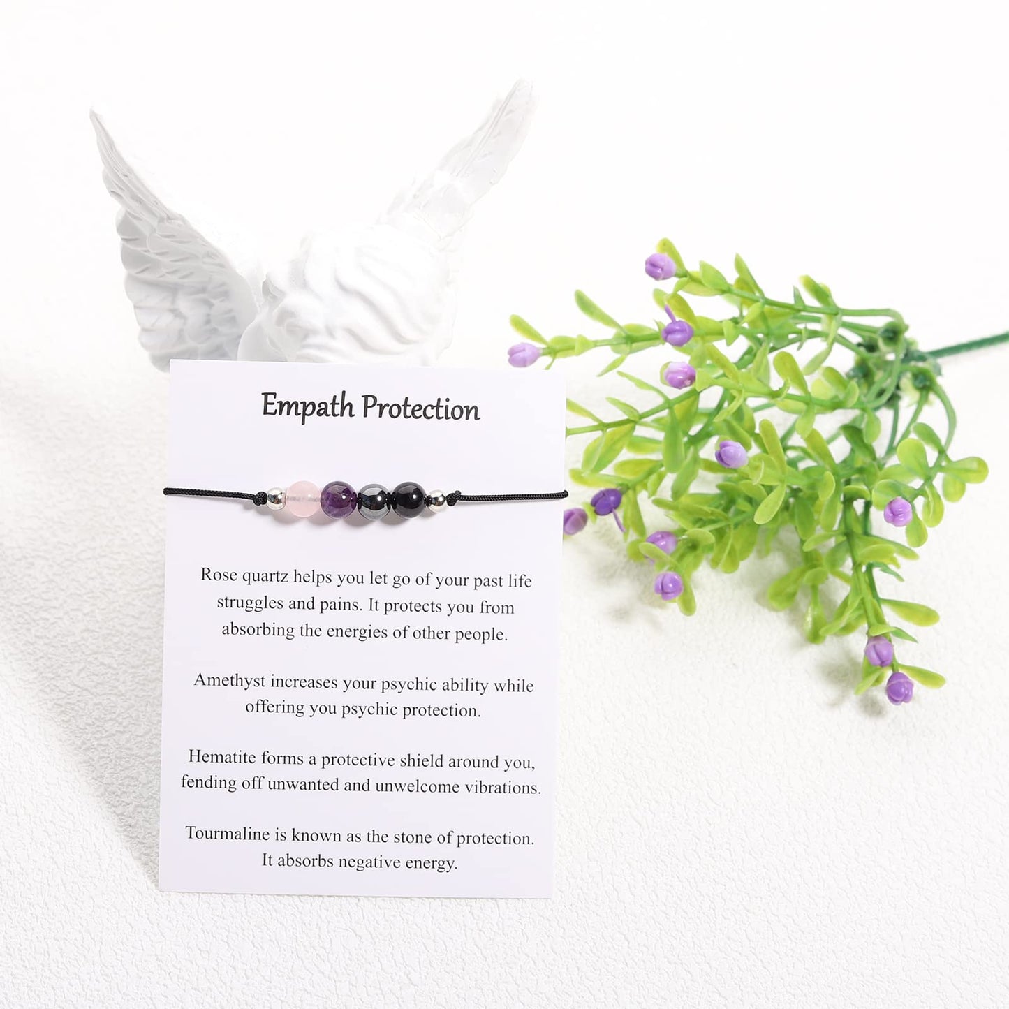 Korotho Empath Protection Bracelet Empath Bracelets Gifts for Her Natural Healing Crystal Beaded Bracelet, Tourmaline, Amethyst, Hematite, Rose Quartz, Jewelry for Friends Daughter Mom