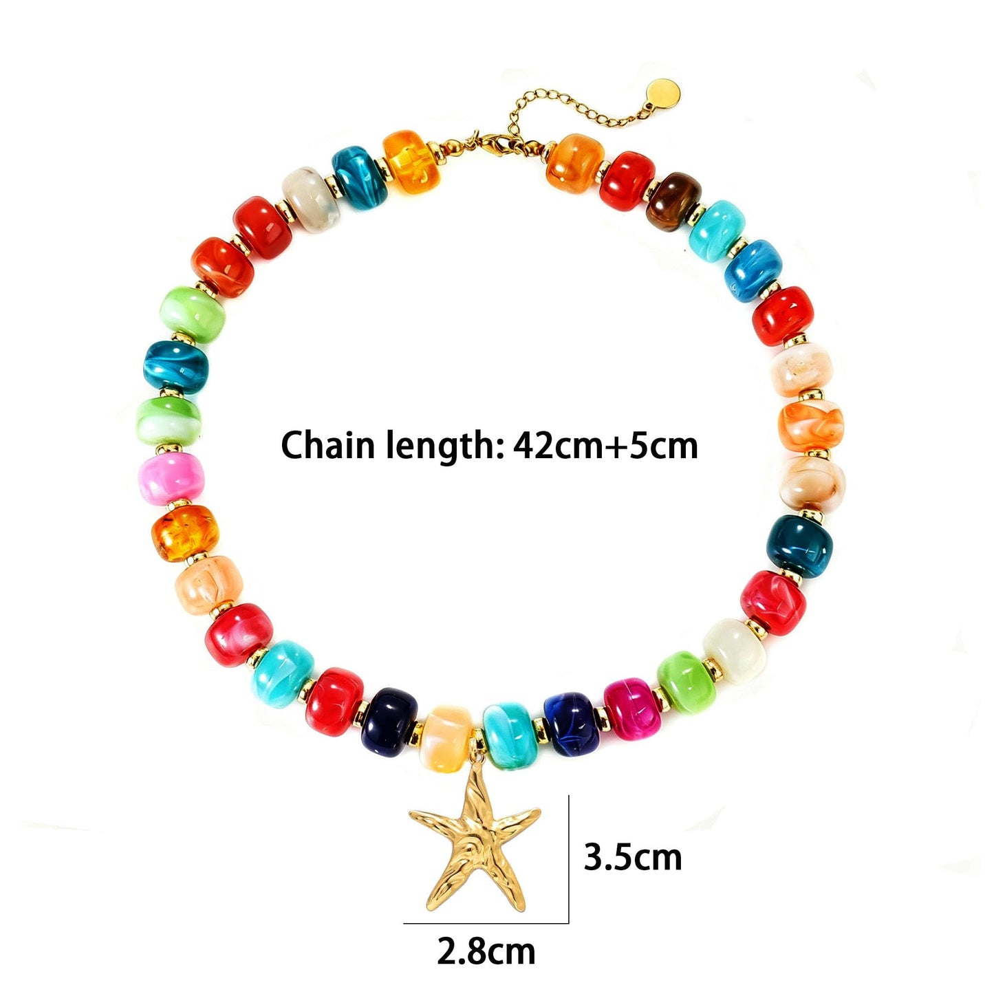 YHGDY Chunky Beaded Starfish Shell Necklace for Women Colorful Boho Bead Choker Necklace Summer Beach Necklace Trendy Chunky Jewelry Gifts (Gold Starfish)