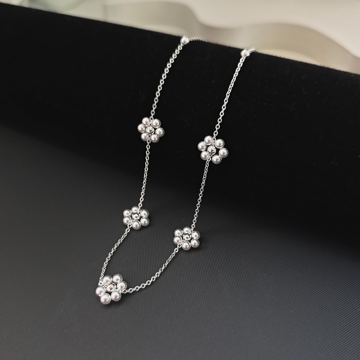 OGD Silver Pearl Necklaces 925 Silver Plated Dainty Chain Cute Daisy Pearl Choker Necklace Flower Necklaces for Women Trendy Jewelry Gifts