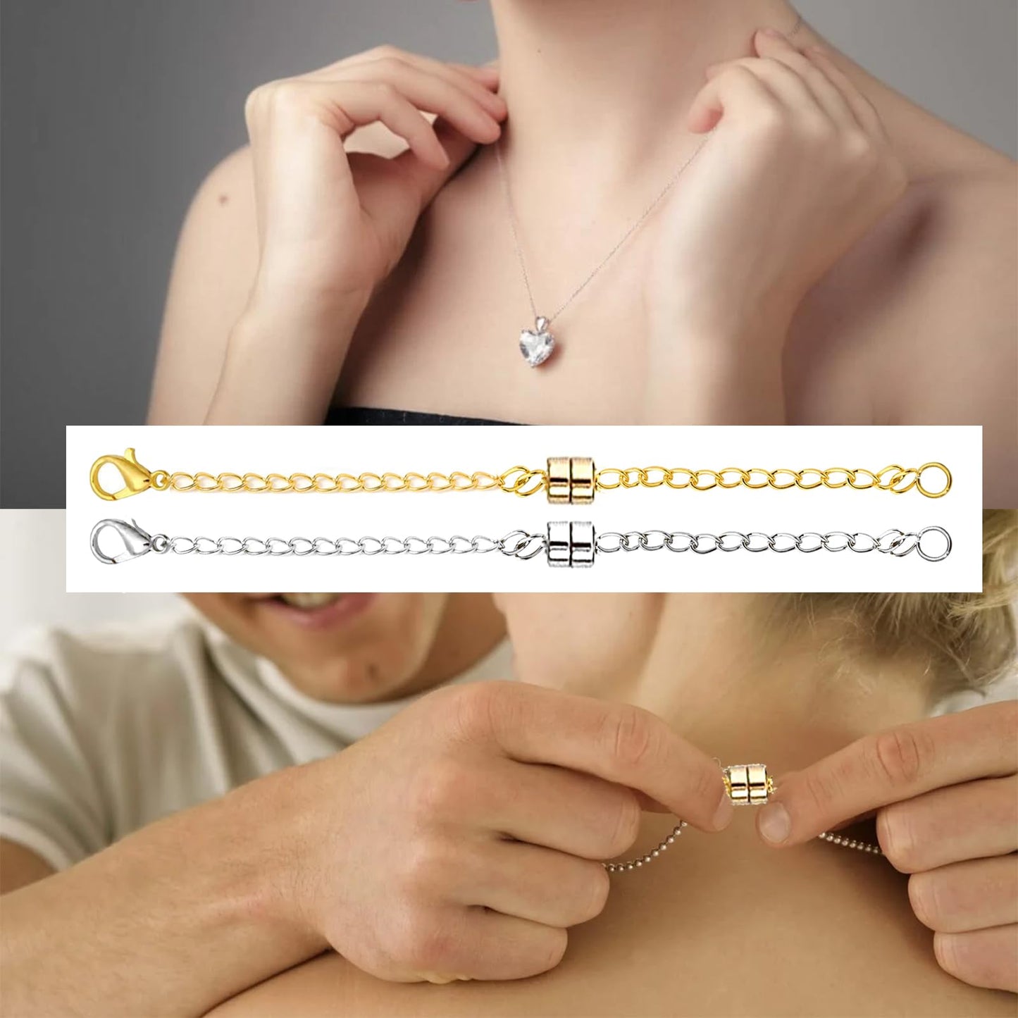 10 Pairs Magnetic Necklace Extenders Locking Magnetic Jewelry Clasp Round Necklace Clasp Closures Bracelet Extender for Jewelry Making (Gold, Silver)
