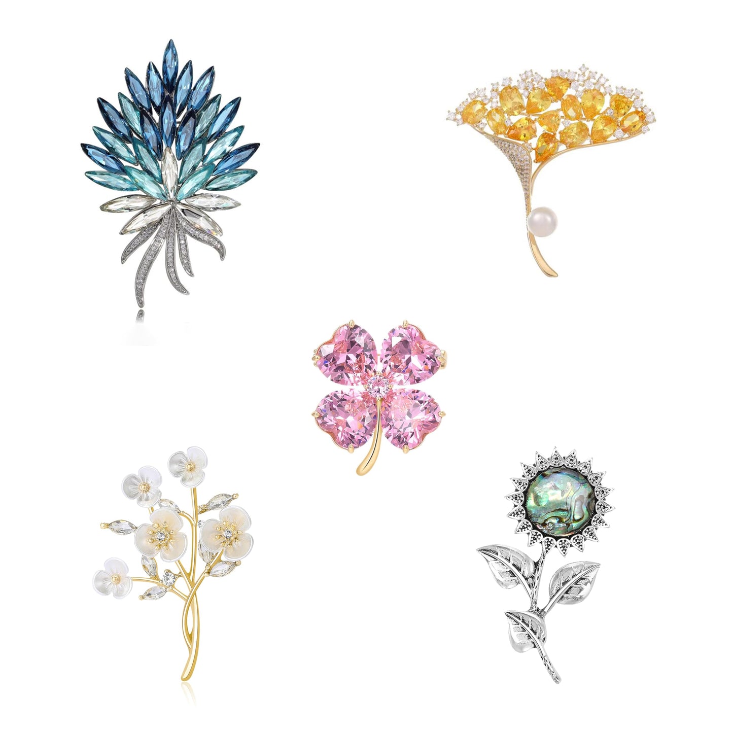 Flower Brooch Set Gift Box for Women Rhinestone Zircon Flower Pin Birthday Holiday Gift for Wife Girlfriend Mother