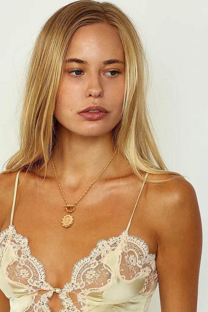 PEARLADA Dainty Cross Necklace for Women, Statement 18k Gold Plated Toggle Necklace, Vintage Christian Jewelry
