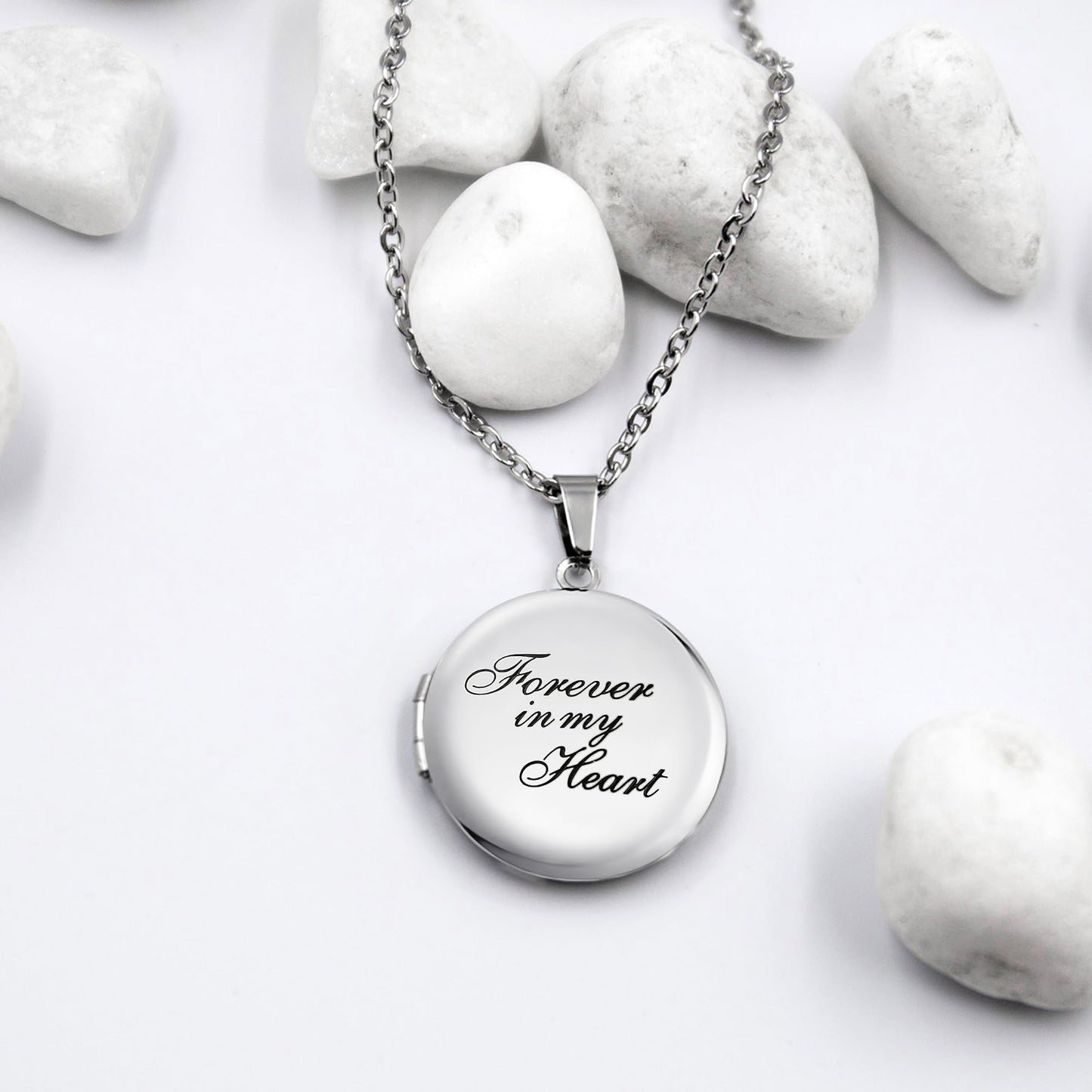 PHOCKSIN Forever In My Heart Locket Necklace for Girlfriend Silver Lockets that Holds 2 Pictures Women's Locket for Birthday Gifts