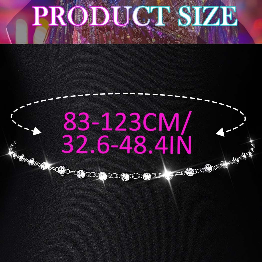 Nicute Rhinestone Belly Chain Silver Waist Chain Sparkly Body Jewelry for Women (Silver)