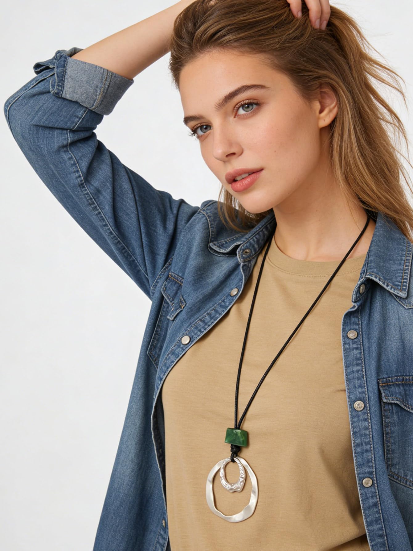 joymiao Vintage Necklace for Women Long Chunky Bohemian Necklace with Silver Ring Pendant Hippie Choker Ethnic Trendy Womens Necklaces