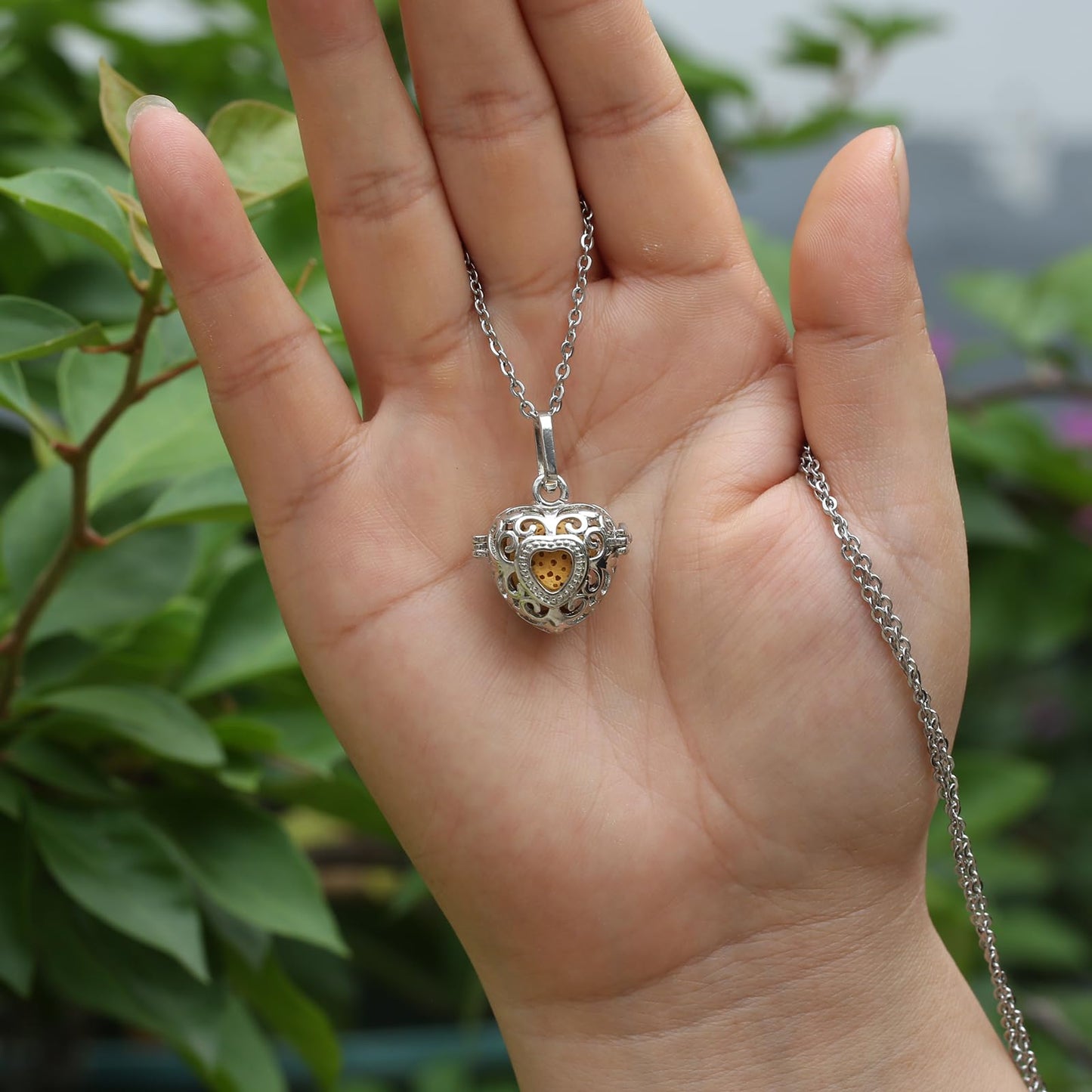 2PCS Essential Oil Diffuser Necklace Aromatherapy Lava Bead Stone Little Love Heart and Hollow Ball Locket Necklace Pendant with for Women