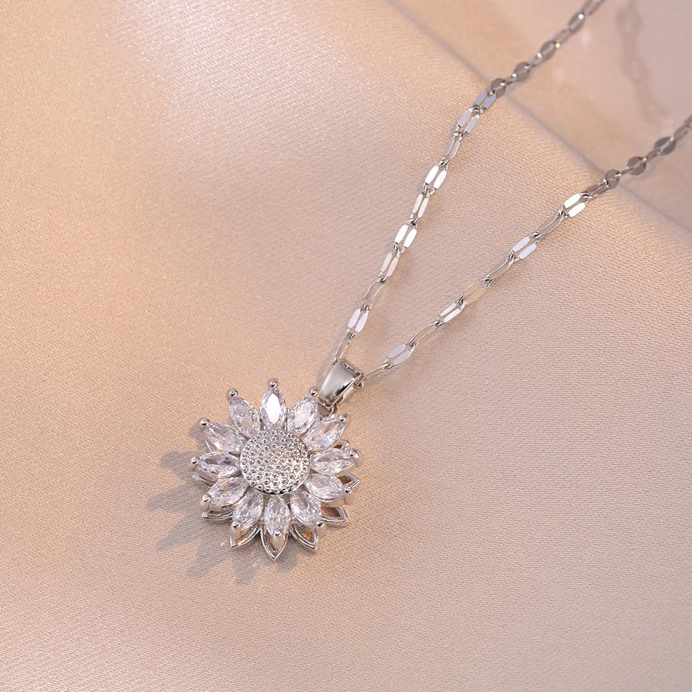 KONPJE Sunflower Fidget Necklace for Women Gold Moon Necklace Rotating Heart Necklaces Spinning Crystal Sunflower Anxiety Necklaces Crescent Moons Jewelry Accessories (Star)