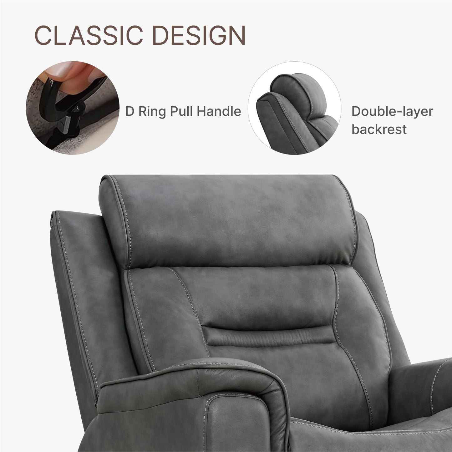 KISLOT Leather Recliner Chair, 360° Swivel Rocker Faux Leather Manual Recliner with Adjustable Backrest & Footrest Ergonomic Single Lounge Chair for Living Room, Bedroom, Home Theater