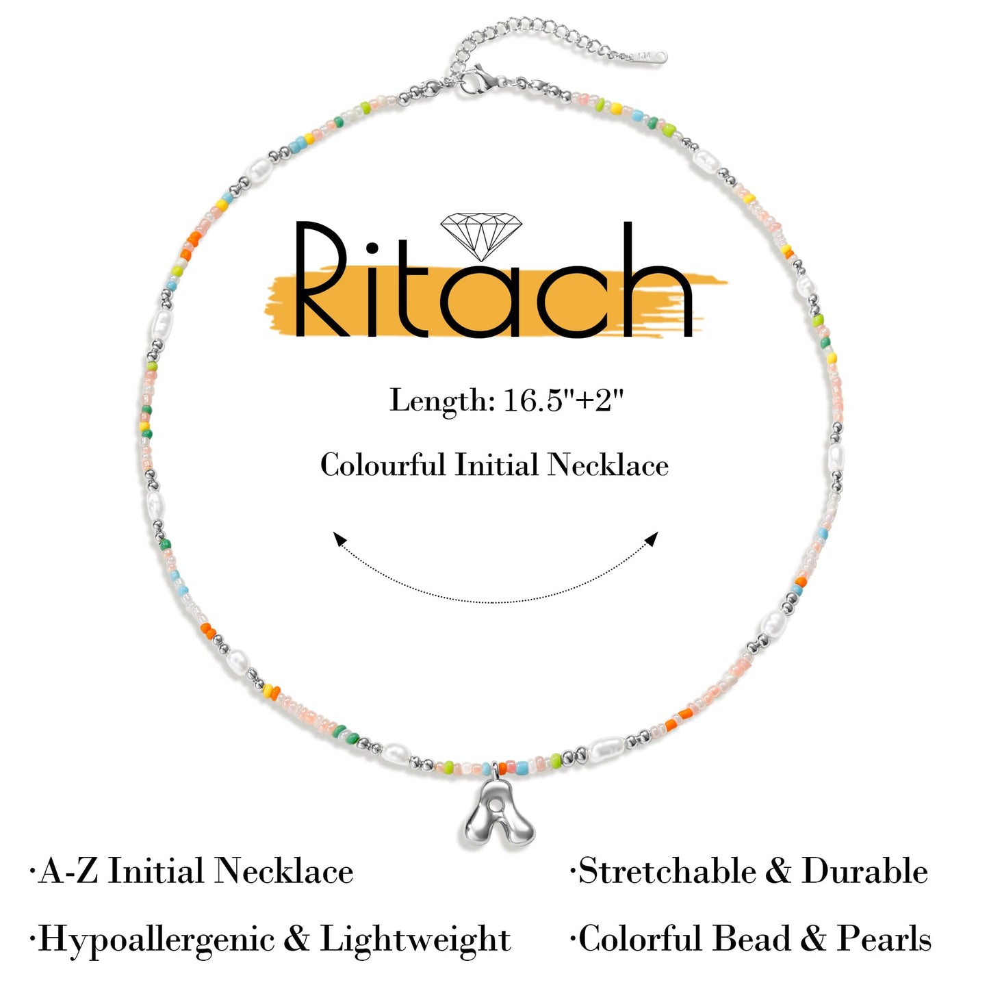Ritach Initial Necklace for Girls Gifts - Letter Necklace Initial F Necklace for Girls Women Silver Necklace Beaded Necklaces for Women Girl Jewelry for Little Girl Gifts