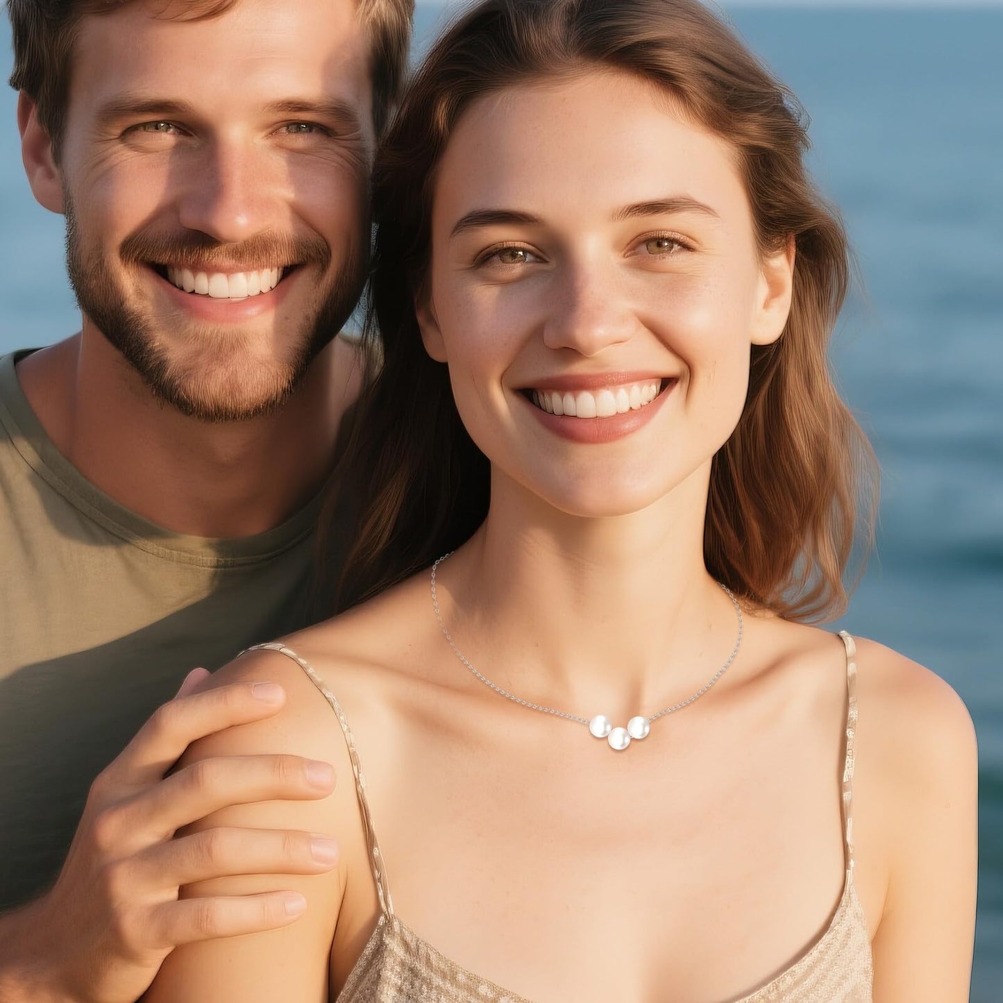 POPLYKE 3 Pearls Necklace Sterling Silver Pearls Choker Necklace for Women 7-8mm Freshwater Cultured Pearls Wedding Bridesmaids Anniversary 16''