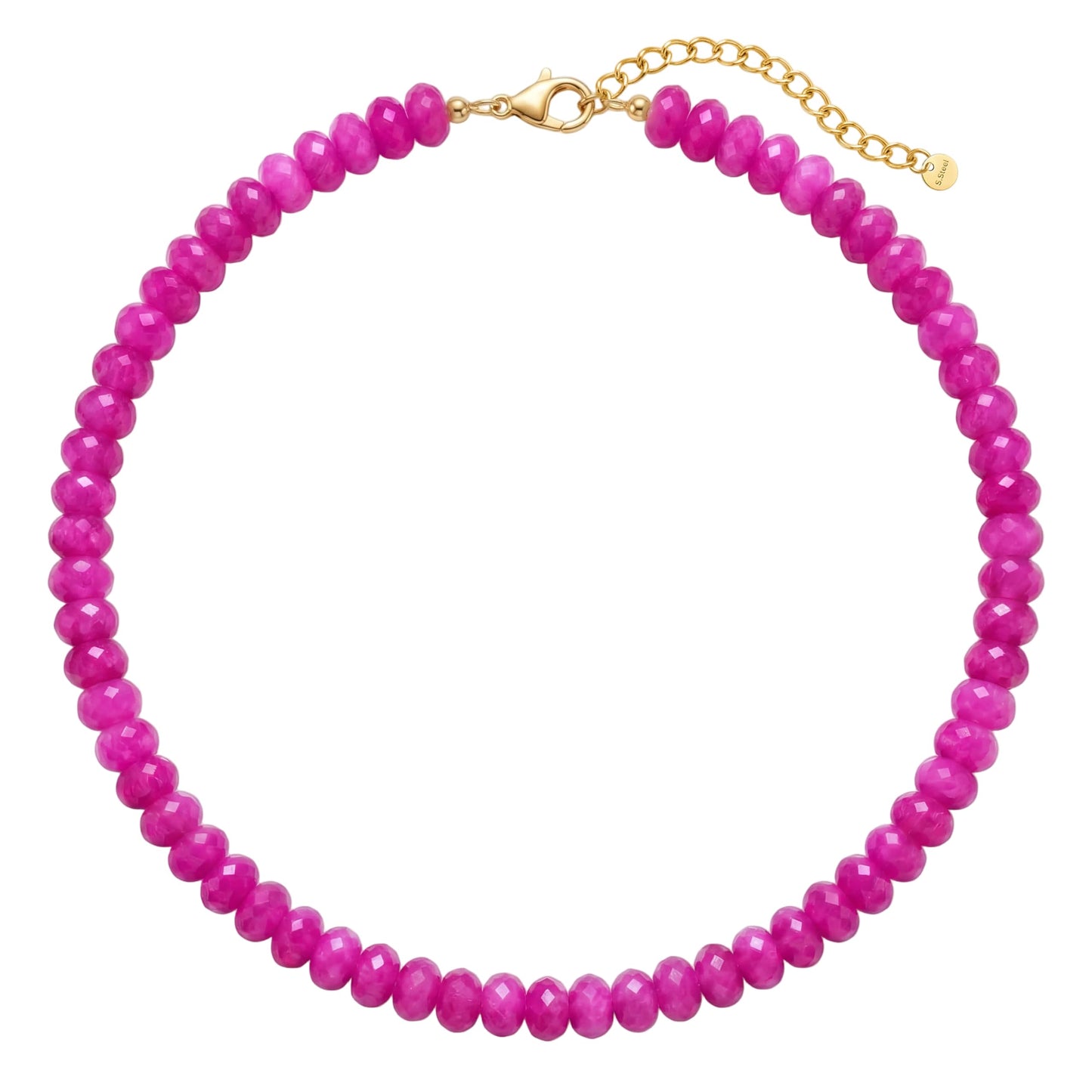 Badu Rose Red Gemstone Beaded Necklace for Women Natural Stone Bead Beach Choker Necklace Fashion Trendy Jewelry Gifts