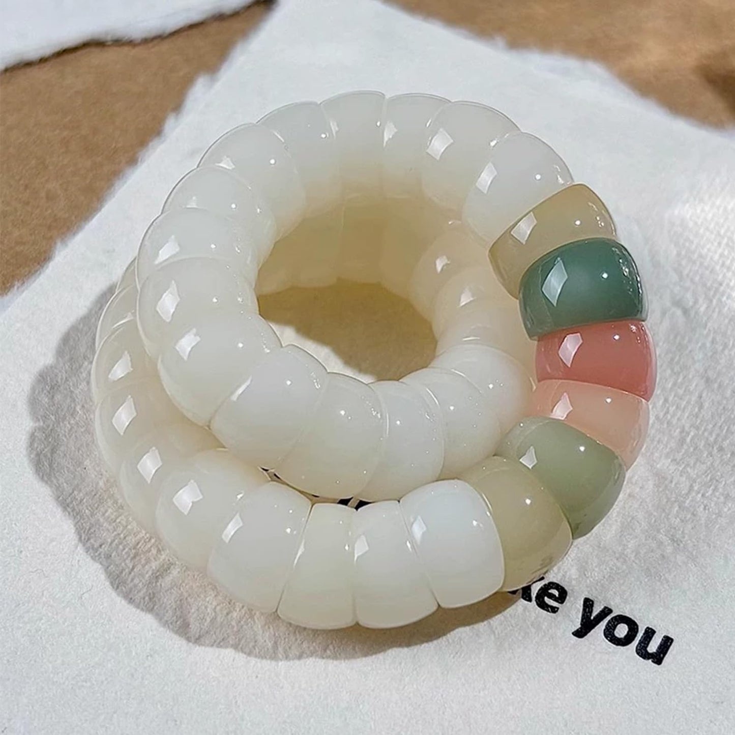 Embtrem Bodhi Root Spinner Bracelet for Women, Green Pink Mudi Fidget Jewelry for Stress Relief, Natural Meditation Beads Anxiety Calming Accessory, Elastic Stackable Bracelet