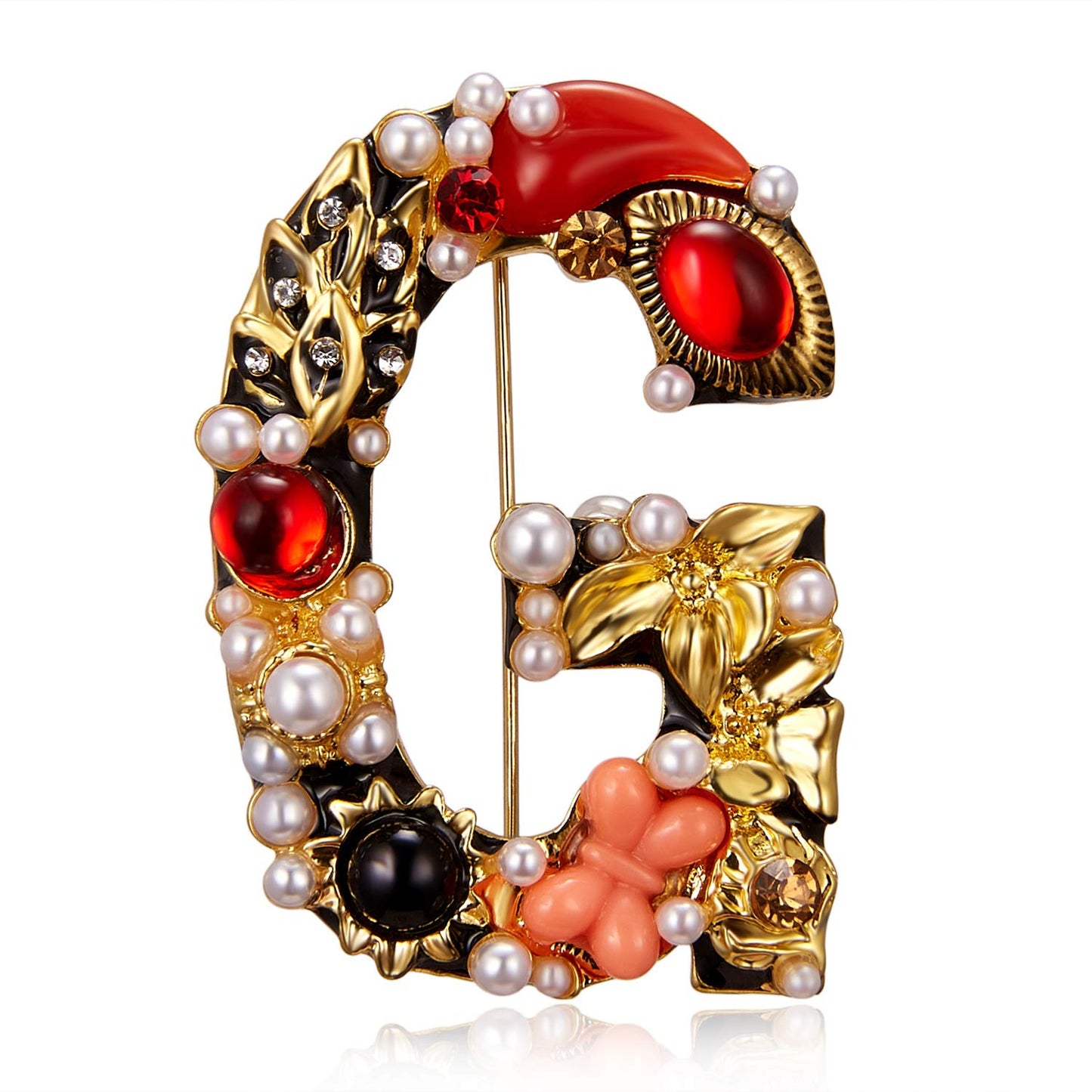 RINHOO Pearl Initial Brooch Pin Crystal A-Z 26 Alphabet Letters Brooch Colorful Enamel Breastpin Pin Jewelry for women Gifts (G)